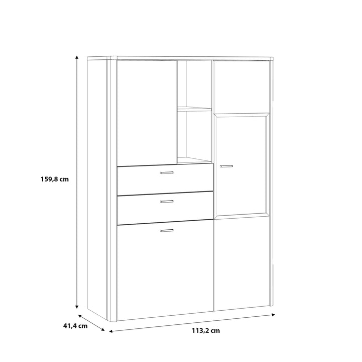 Klara Display Cabinet with 2 Door 2 Drawers and 1 Glass Door in Grey and Oak - TidySpaces