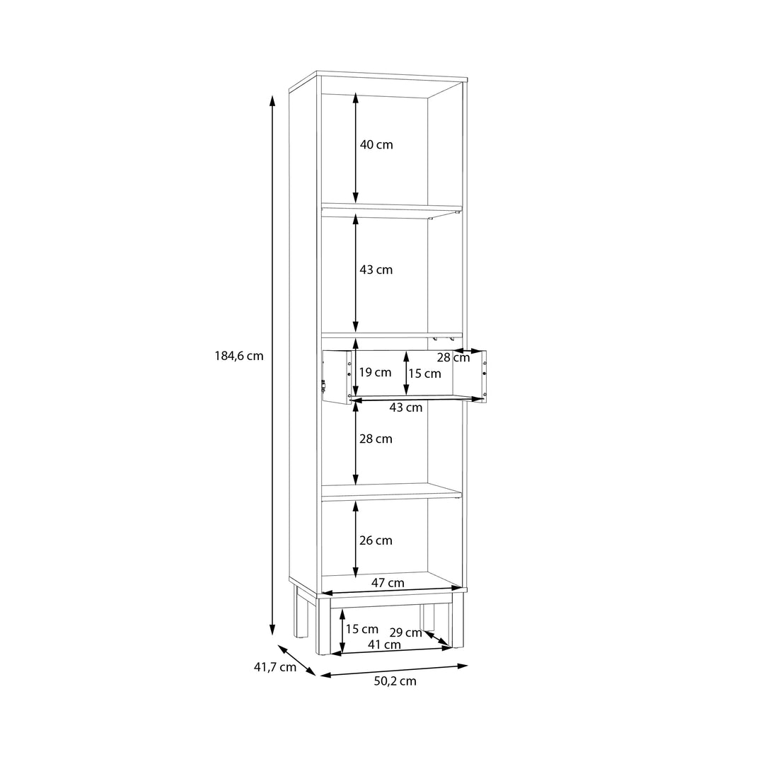 Wensley Display Cabinet with 1 Door 1 Drawer and  1 Glass Door in Light Grey and Oak inc LED Lighting - TidySpaces
