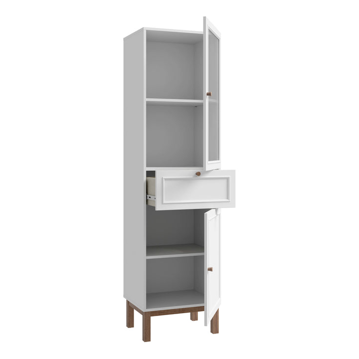 Wensley Display Cabinet with 1 Door 1 Drawer and  1 Glass Door in Light Grey and Oak inc LED Lighting - TidySpaces