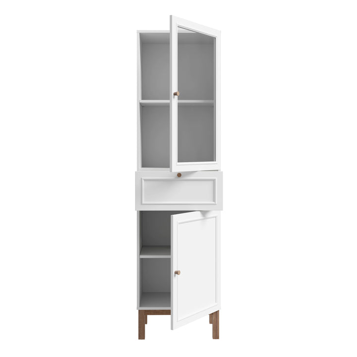 Wensley Display Cabinet with 1 Door 1 Drawer and  1 Glass Door in Light Grey and Oak inc LED Lighting - TidySpaces