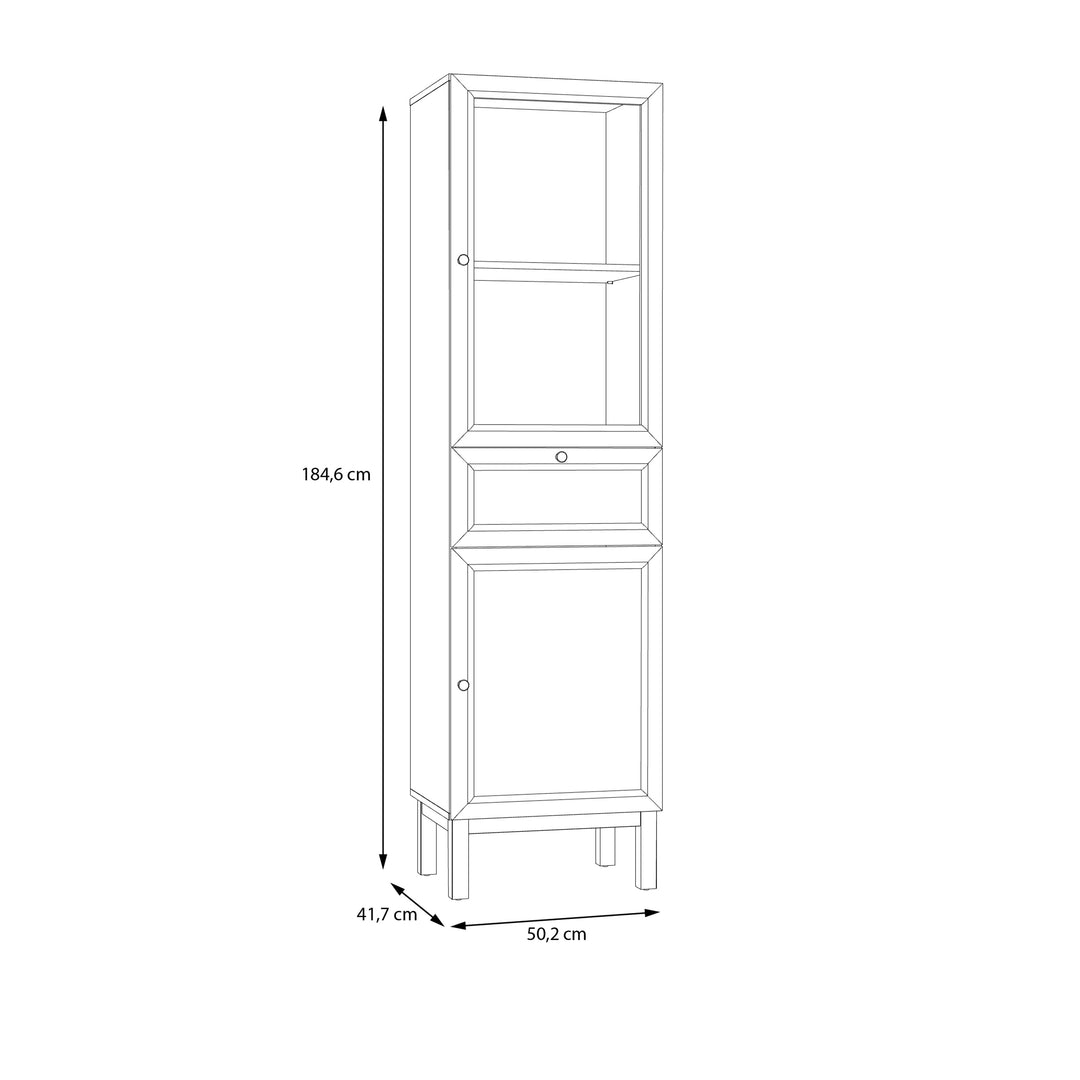 Wensley Display Cabinet with 1 Door 1 Drawer and  1 Glass Door in Light Grey and Oak inc LED Lighting - TidySpaces