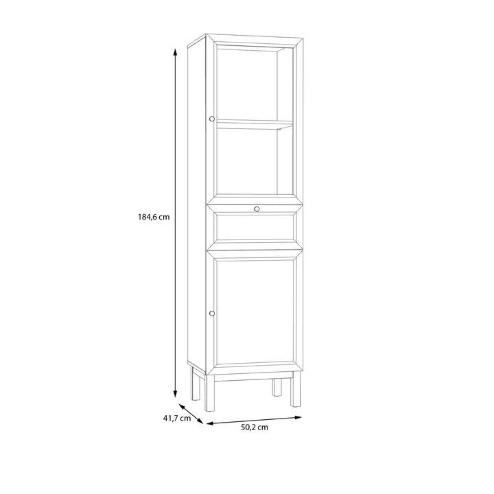 Wensley Display Cabinet with 1 Door 1 Drawer and  1 Glass Door in Light Grey and Oak inc LED Lighting - TidySpaces