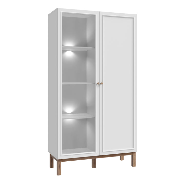 Wensley Display Cabinet with 1 Door and  1 Glass Door in Light Grey and Oak inc LED Lighting - TidySpaces