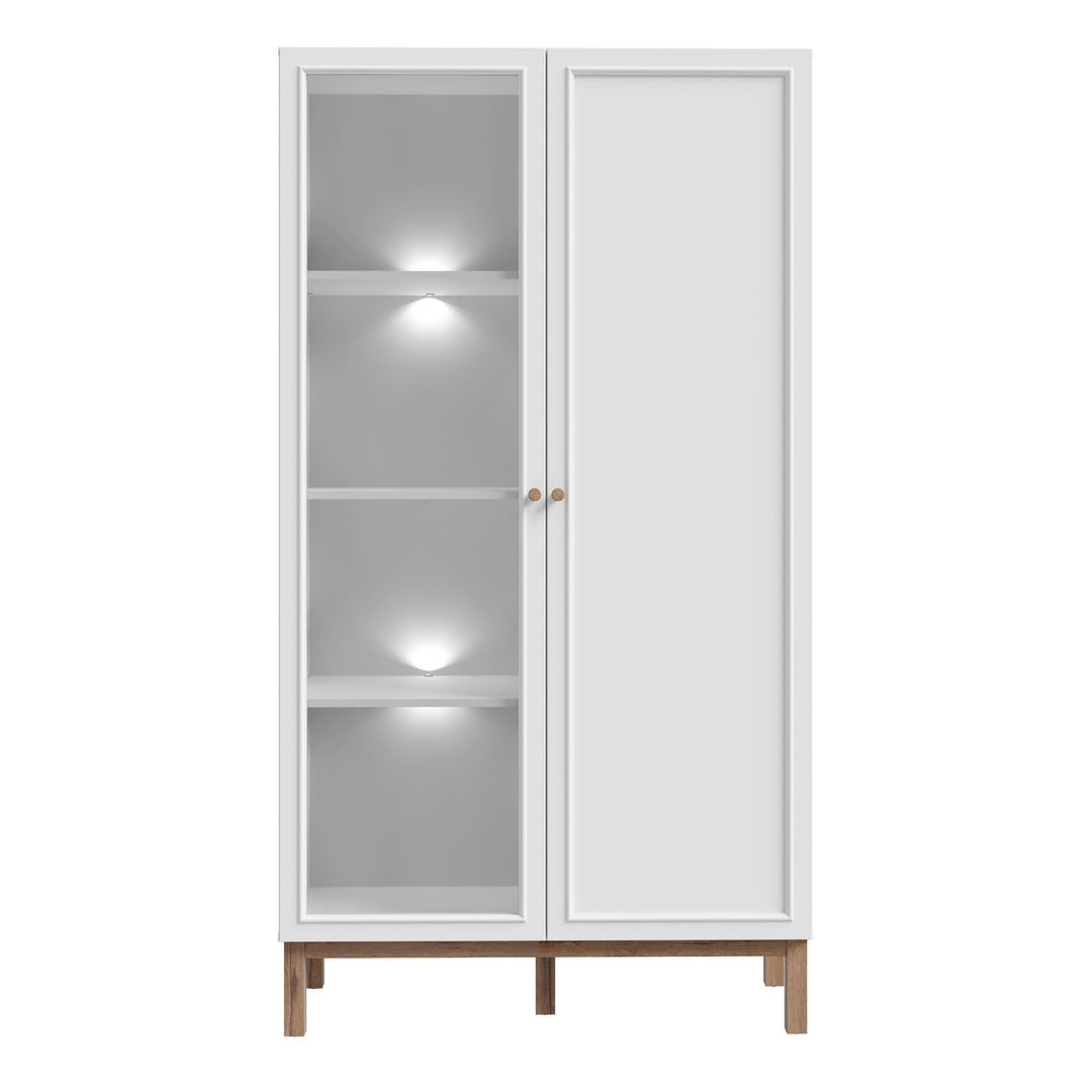 Wensley Display Cabinet with 1 Door and  1 Glass Door in Light Grey and Oak inc LED Lighting - TidySpaces