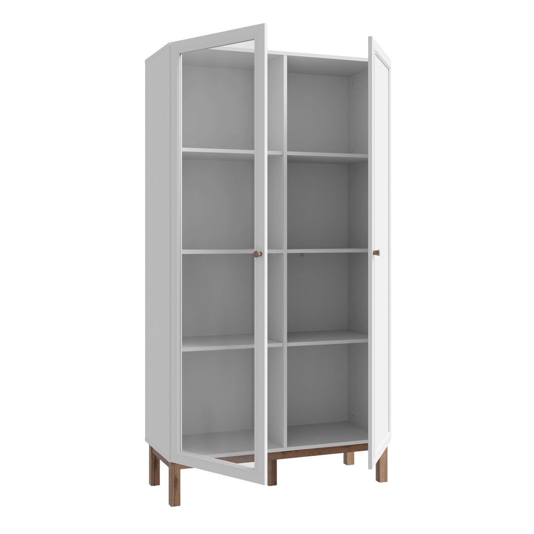 Wensley Display Cabinet with 1 Door and  1 Glass Door in Light Grey and Oak inc LED Lighting - TidySpaces
