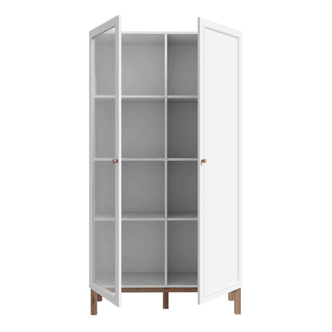 Wensley Display Cabinet with 1 Door and  1 Glass Door in Light Grey and Oak inc LED Lighting - TidySpaces