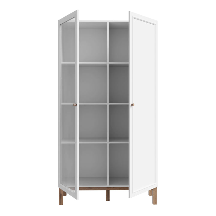 Wensley Display Cabinet with 1 Door and  1 Glass Door in Light Grey and Oak inc LED Lighting - TidySpaces