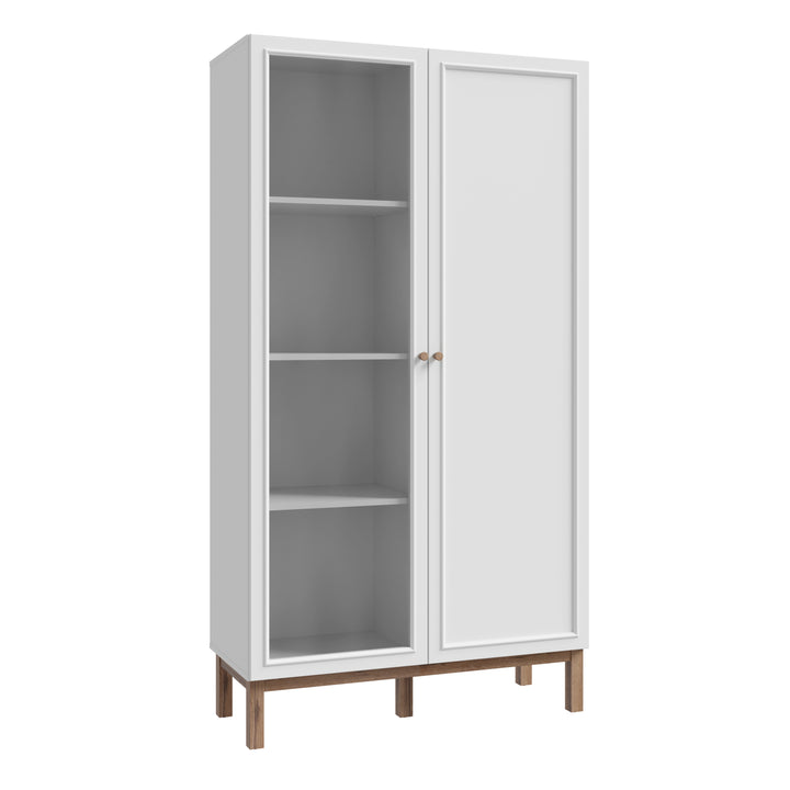 Wensley Display Cabinet with 1 Door and  1 Glass Door in Light Grey and Oak - TidySpaces