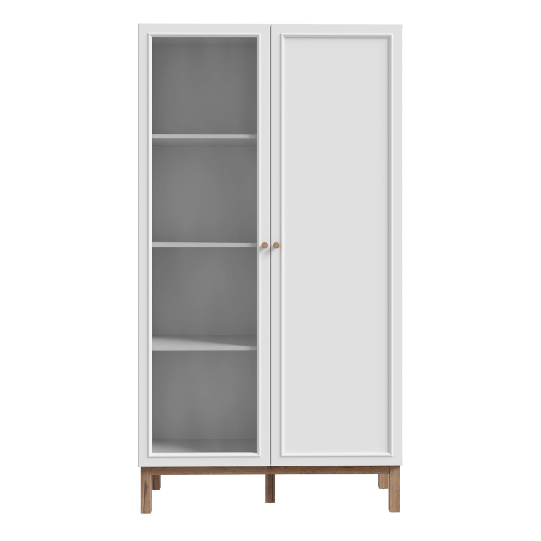 Wensley Display Cabinet with 1 Door and  1 Glass Door in Light Grey and Oak - TidySpaces