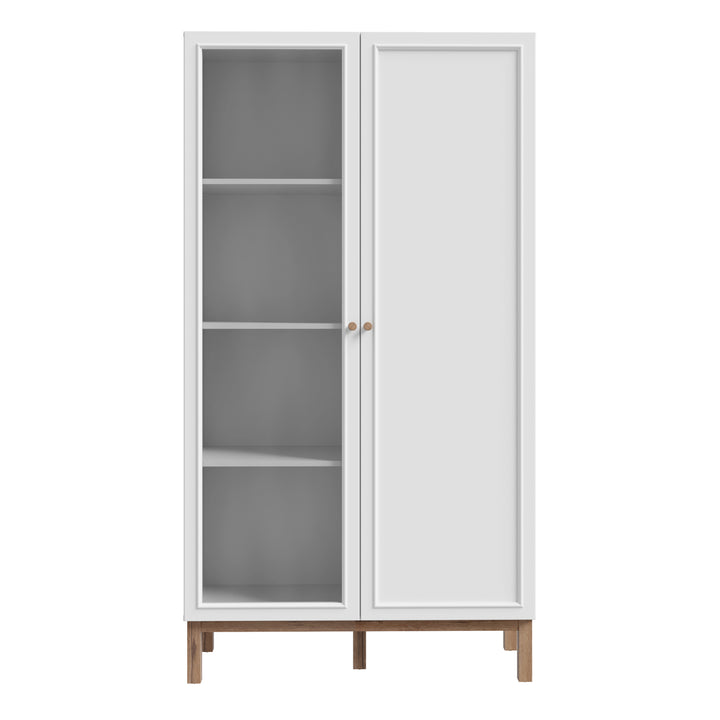 Wensley Display Cabinet with 1 Door and  1 Glass Door in Light Grey and Oak - TidySpaces