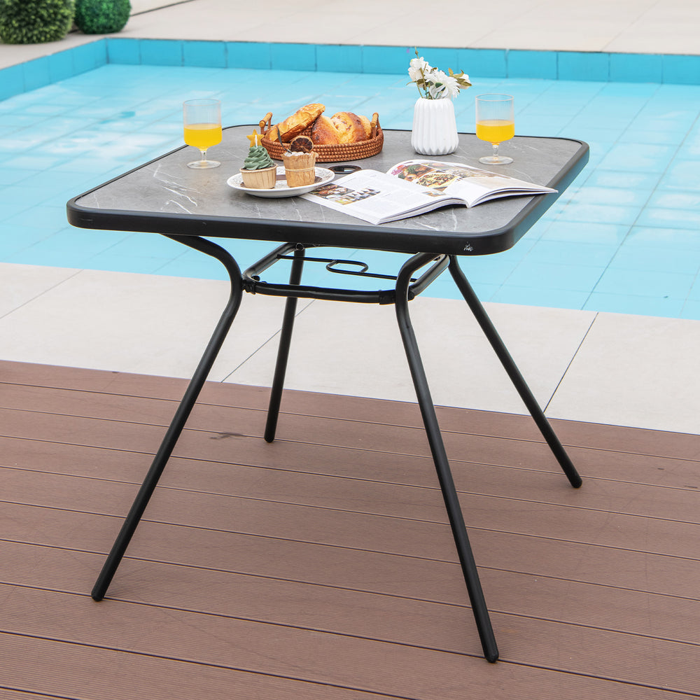 80 x 80 cm Patio Dining Table for 4 Persons with Faux Marble Top-Grey - TidySpaces