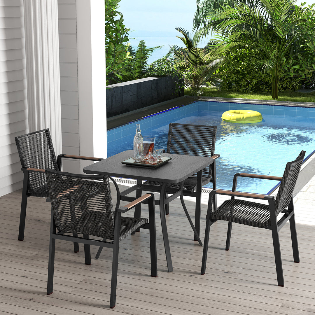 80cm Patio Metal Square Table for Dining with 4 Curved Legs-Grey