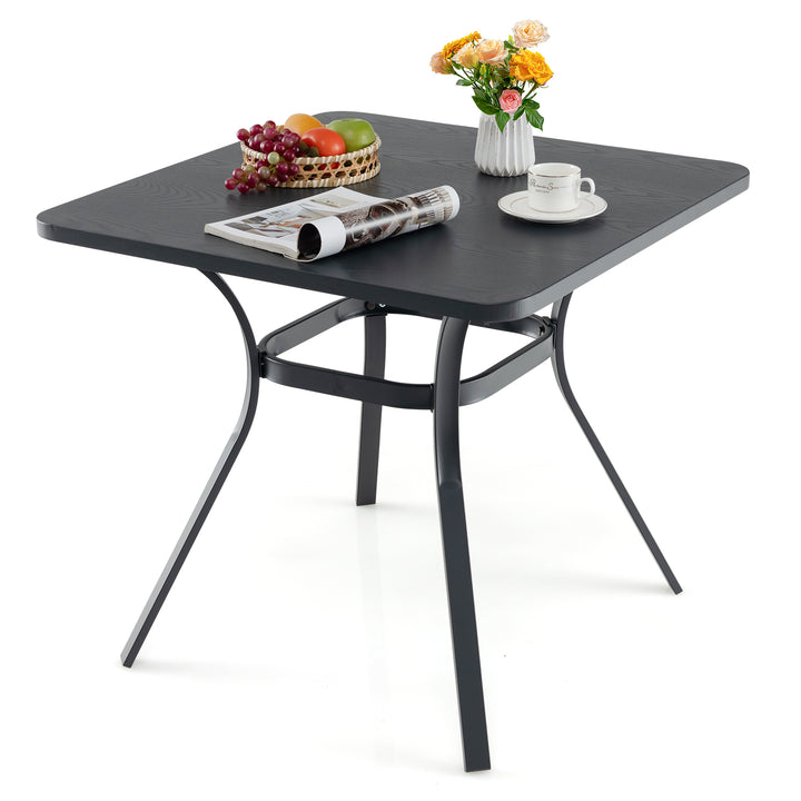 80cm Patio Metal Square Table for Dining with 4 Curved Legs-Grey