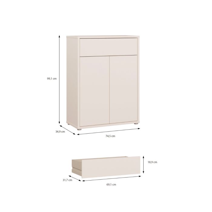Alice Springs Shoe Cabinet with 2 Doors Push-to-Open &amp; 1 Drawer Push-to-Open in Sand