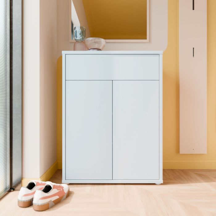 Alice Springs Shoe Cabinet with 2 Doors Push-to-Open &amp; 1 Drawer Push-to-Open in Light Grey