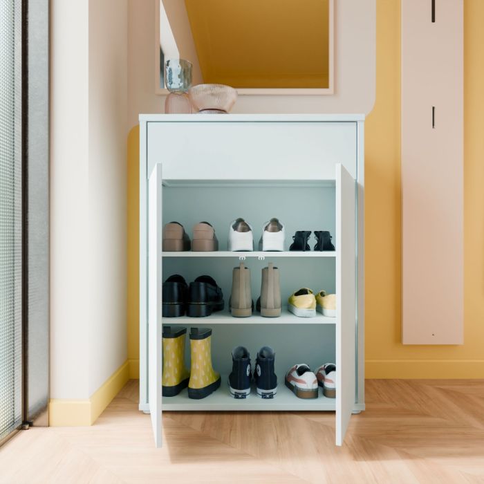 Alice Springs Shoe Cabinet with 2 Doors Push-to-Open &amp; 1 Drawer Push-to-Open in Light Grey