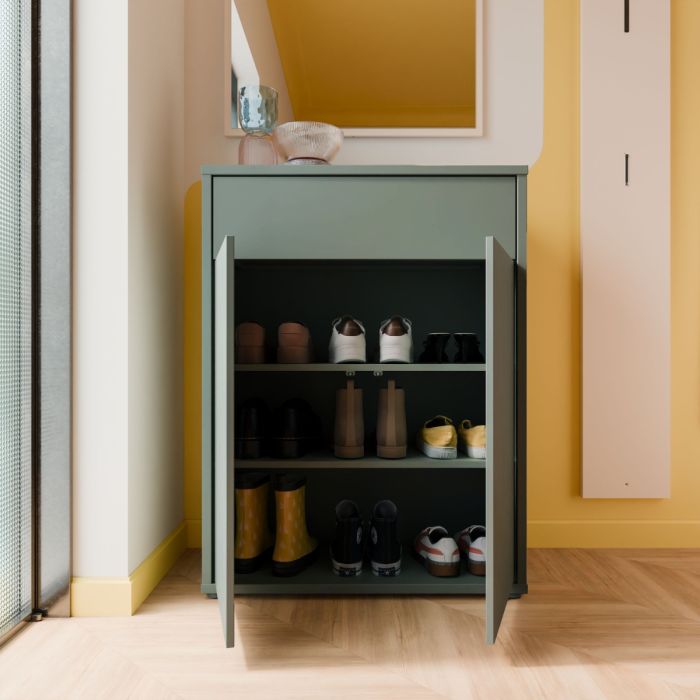 Alice Springs Shoe Cabinet with 2 Doors Push-to-Open &amp; 1 Drawer Push-to-Open in Sage Green