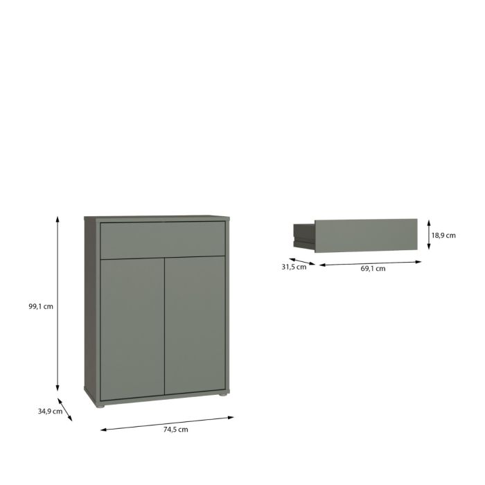 Alice Springs Shoe Cabinet with 2 Doors Push-to-Open &amp; 1 Drawer Push-to-Open in Sage Green