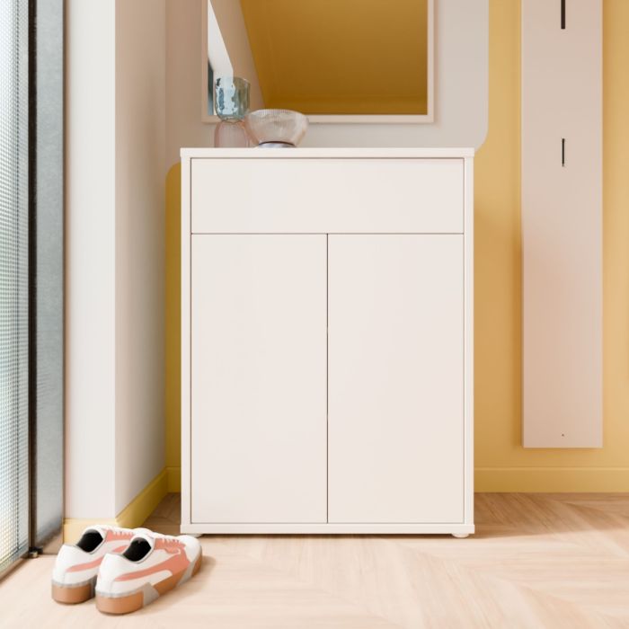 Alice Springs Compact Shoe Cabinet with 2 Doors Push-to-Open &amp; 1 Drawer Push-to-Open in Sand