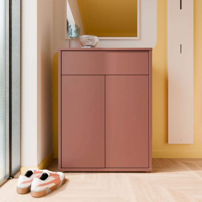 Alice Springs Compact Shoe Cabinet with 2 Doors Push-to-Open &amp; 1 Drawer Push-to-Open in Terracotta