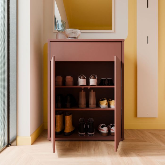 Alice Springs Compact Shoe Cabinet with 2 Doors Push-to-Open &amp; 1 Drawer Push-to-Open in Terracotta