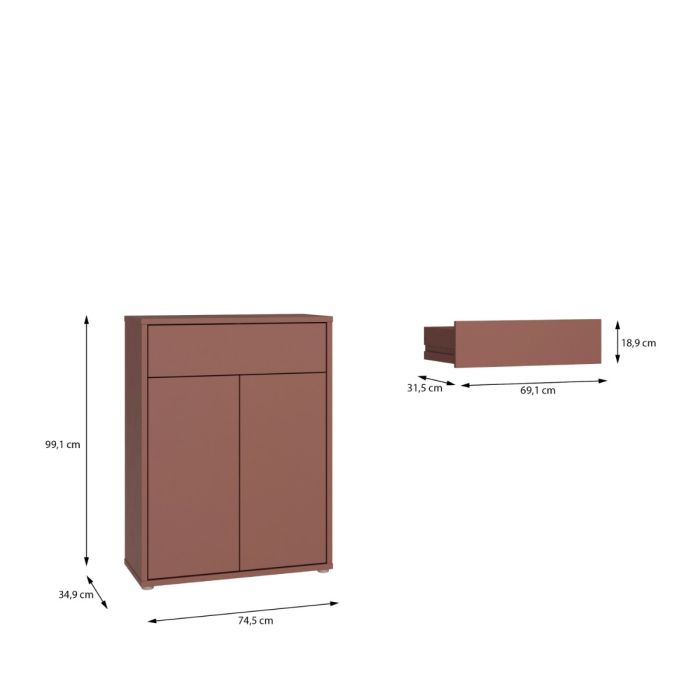 Alice Springs Compact Shoe Cabinet with 2 Doors Push-to-Open &amp; 1 Drawer Push-to-Open in Terracotta