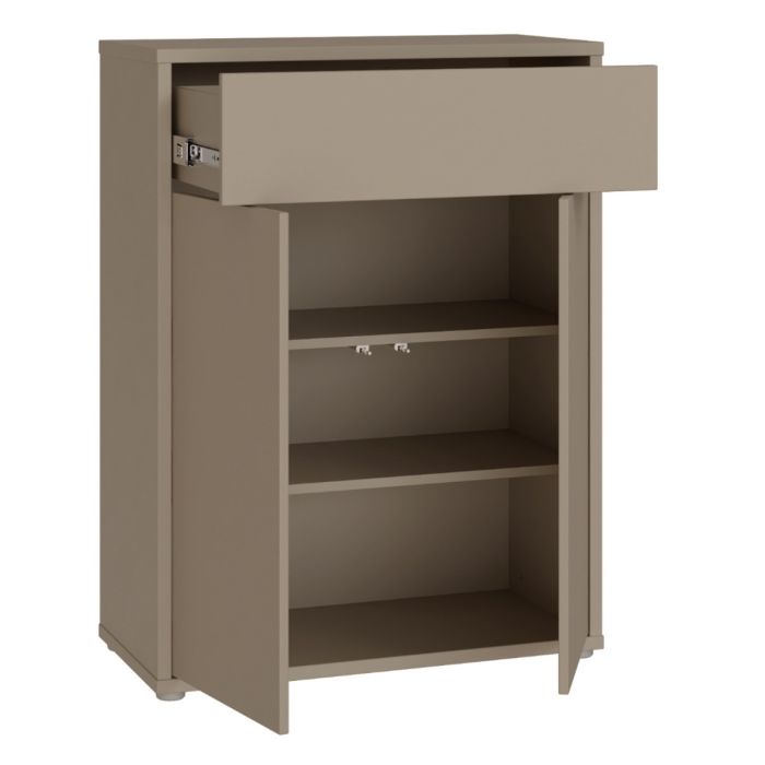 Alice Springs Compact Shoe Cabinet with 2 Doors Push-to-Open &amp; 1 Drawer Push-to-Open in Taupe