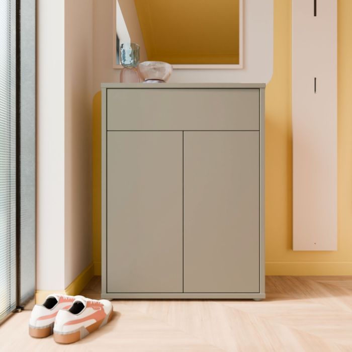 Alice Springs Compact Shoe Cabinet with 2 Doors Push-to-Open &amp; 1 Drawer Push-to-Open in Taupe