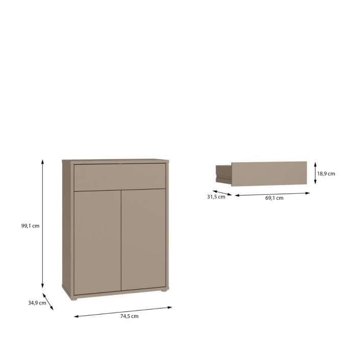 Alice Springs Compact Shoe Cabinet with 2 Doors Push-to-Open &amp; 1 Drawer Push-to-Open in Taupe