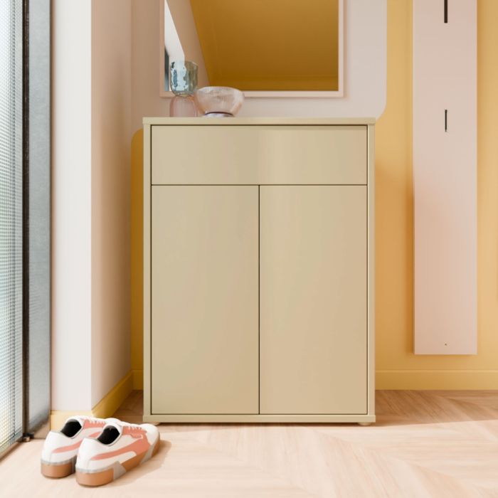 Alice Springs Compact Shoe Cabinet with 2 Doors Push-to-Open &amp; 1 Drawer Push-to-Open in Butter Yellow
