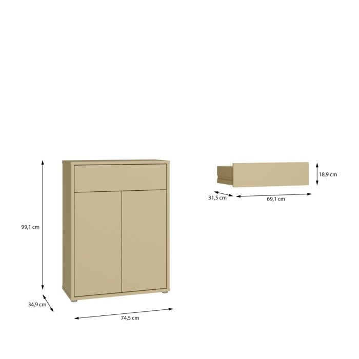 Alice Springs Compact Shoe Cabinet with 2 Doors Push-to-Open &amp; 1 Drawer Push-to-Open in Butter Yellow