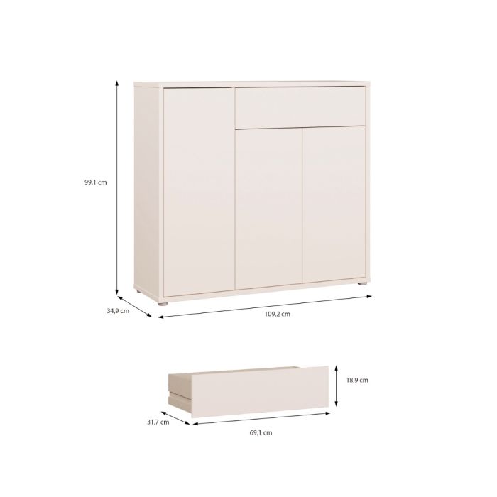 Alice Springs Shoe Cabinet with 3 Doors Push-to-Open &amp; 1 Drawer Push-to-Open in Sand