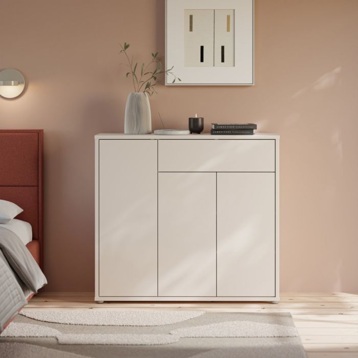 Alice Springs Shoe Cabinet with 3 Doors Push-to-Open &amp; 1 Drawer Push-to-Open in Sand