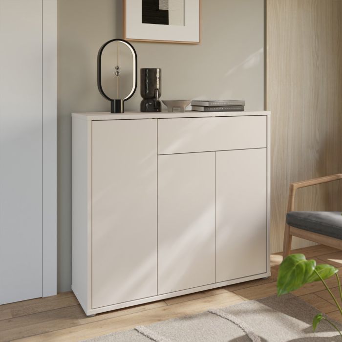 Alice Springs Shoe Cabinet with 3 Doors Push-to-Open &amp; 1 Drawer Push-to-Open in Sand