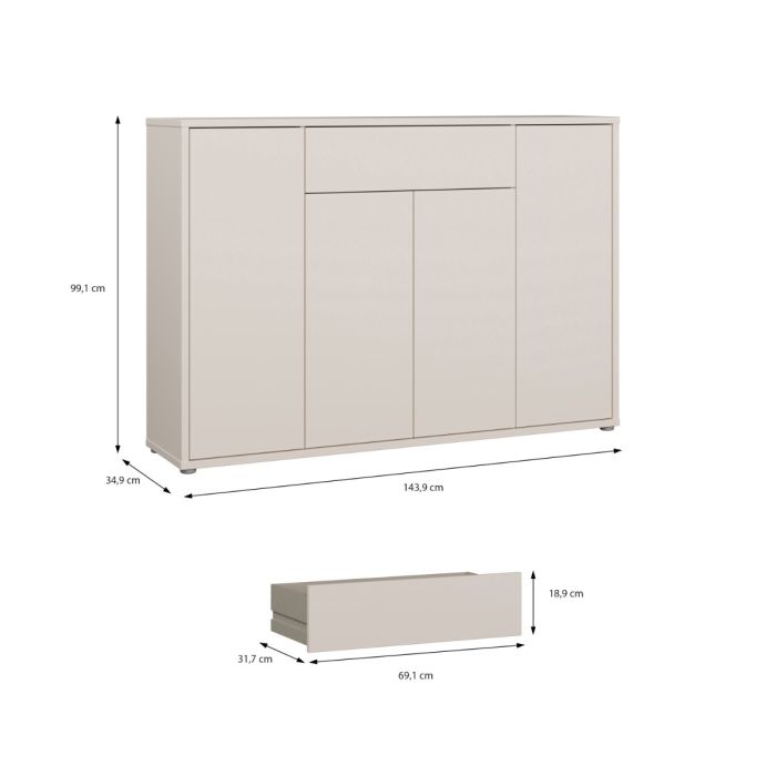 Alice Springs Shoe Cabinet with 4 Doors Push-to-Open &amp; 1 Drawer Push-to-Open in Sand