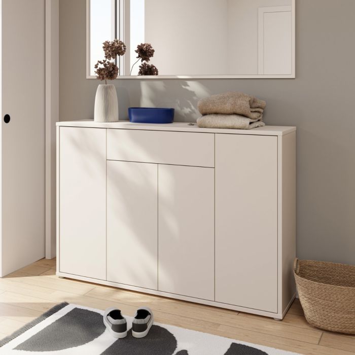 Alice Springs Shoe Cabinet with 4 Doors Push-to-Open &amp; 1 Drawer Push-to-Open in Sand