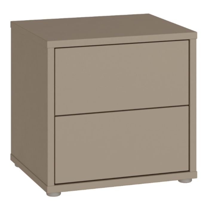 Alice Springs Low Bedside Cabinet with 2 Drawers Push-to-Open in Taupe