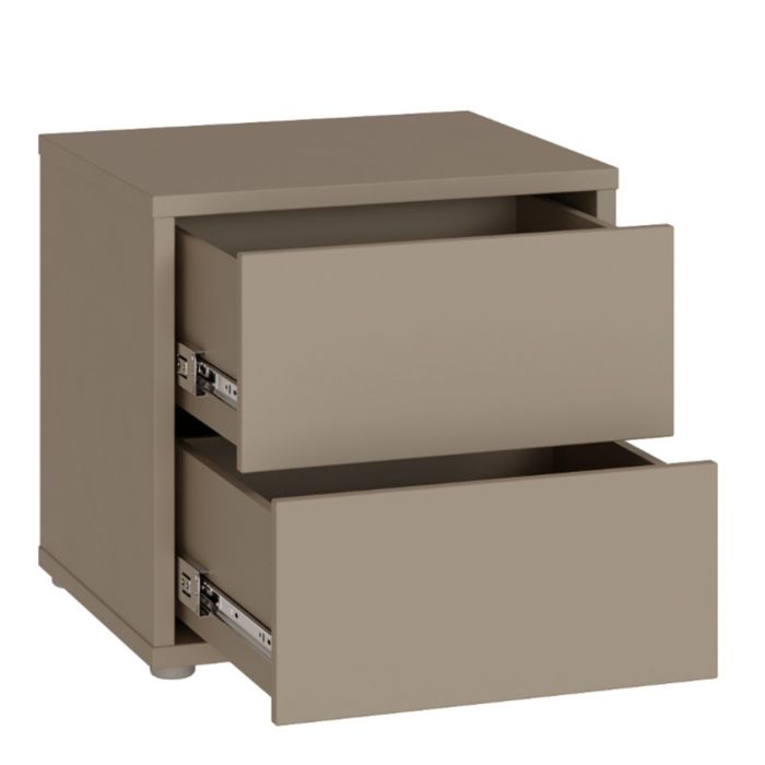 Alice Springs Low Bedside Cabinet with 2 Drawers Push-to-Open in Taupe