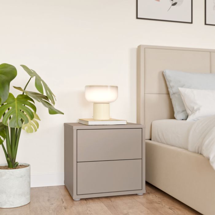 Alice Springs Low Bedside Cabinet with 2 Drawers Push-to-Open in Taupe