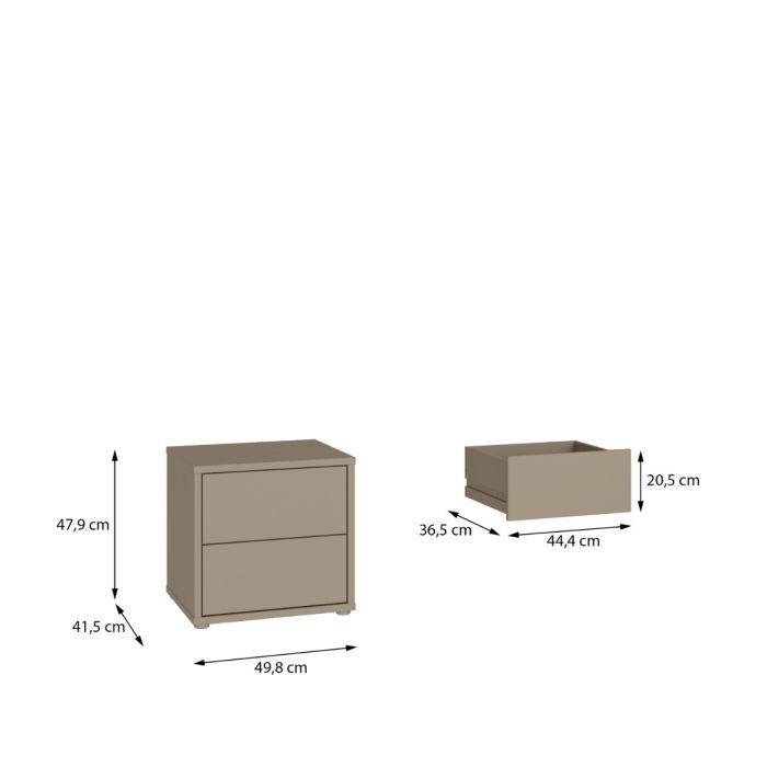 Alice Springs Low Bedside Cabinet with 2 Drawers Push-to-Open in Taupe