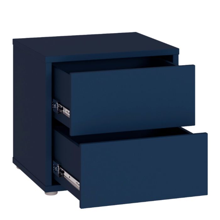 Alice Springs Low Bedside Cabinet with 2 Drawers Push-to-Open in Night Blue