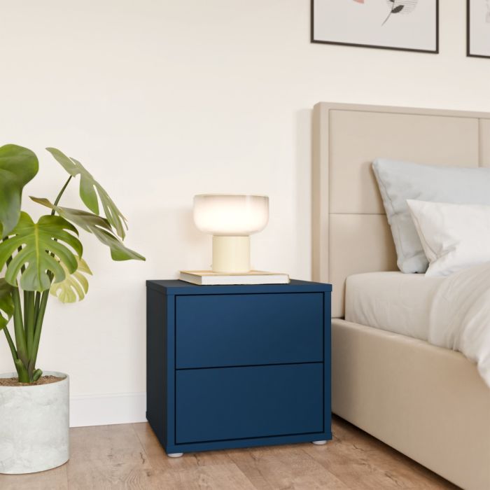Alice Springs Low Bedside Cabinet with 2 Drawers Push-to-Open in Night Blue