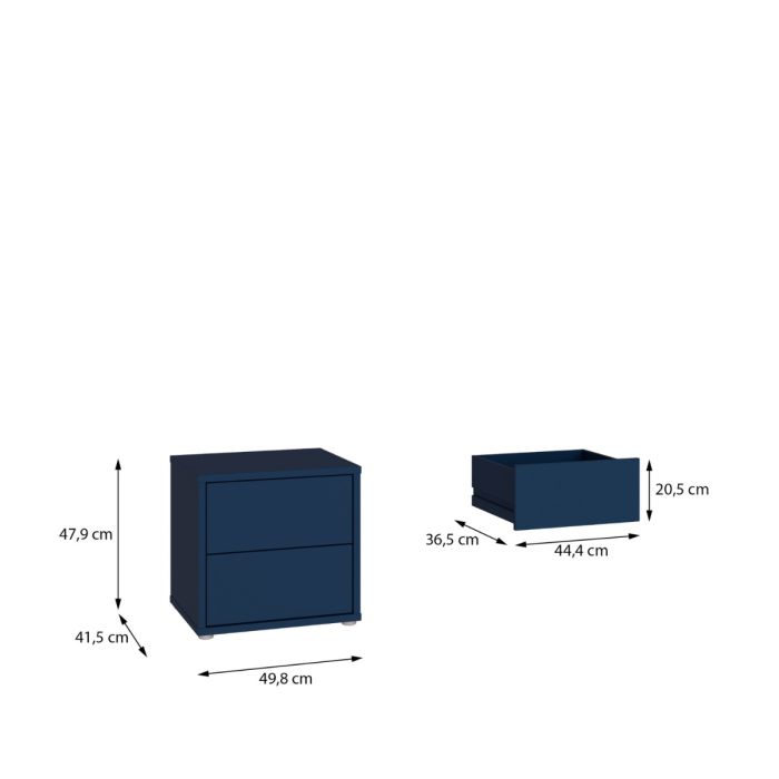 Alice Springs Low Bedside Cabinet with 2 Drawers Push-to-Open in Night Blue