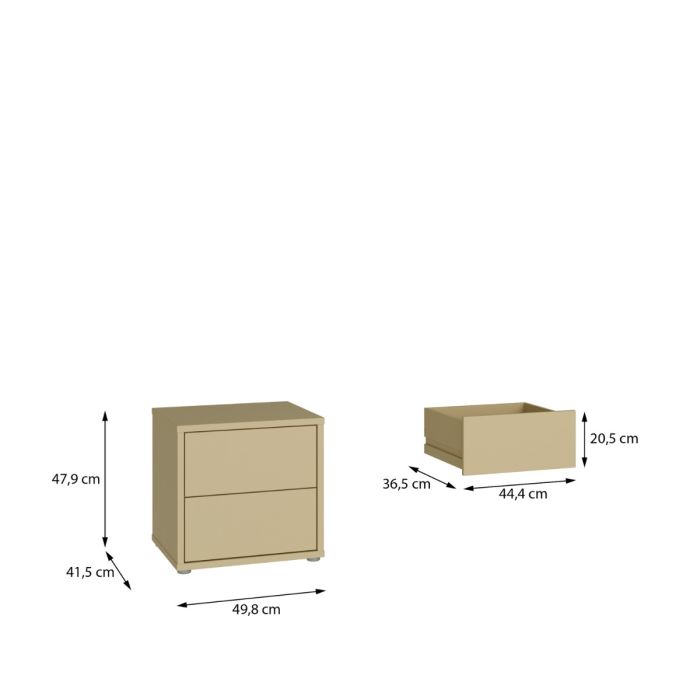Alice Springs Low Bedside Cabinet with 2 Drawers Push-to-Open in Butter Yellow
