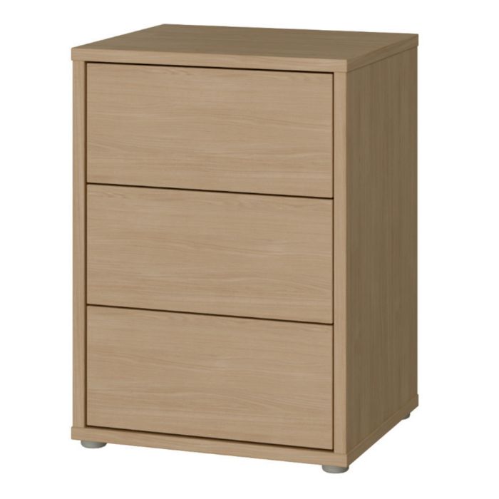 Alice Springs Bedside Cabinet with 3 Drawers Push-to-Open in Elegancia Oak