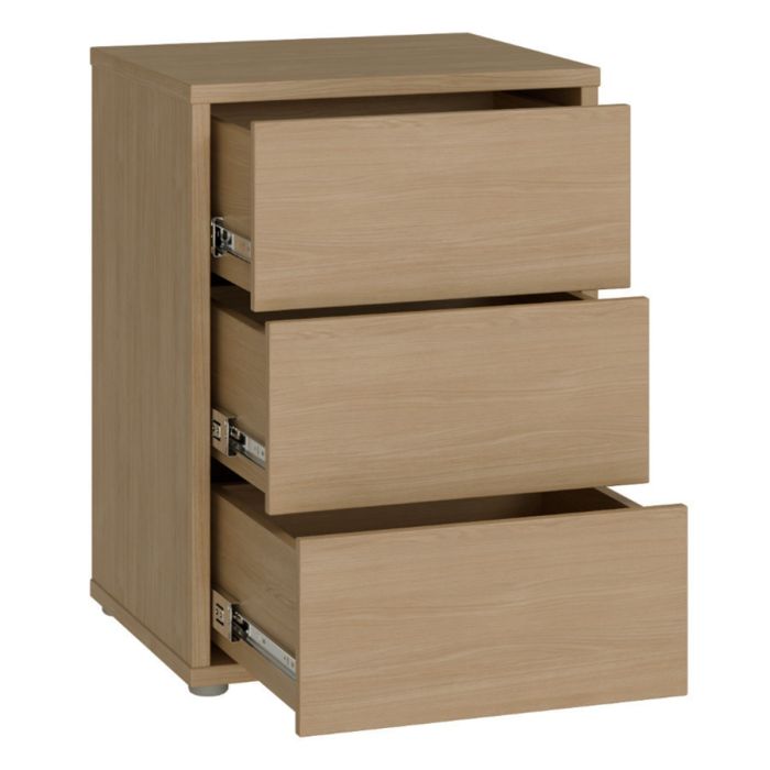 Alice Springs Bedside Cabinet with 3 Drawers Push-to-Open in Elegancia Oak