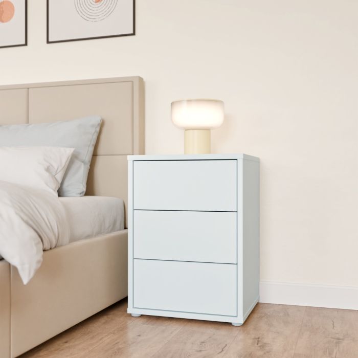 Alice Springs Bedside Cabinet with 3 Drawers Push-to-Open in Light Grey