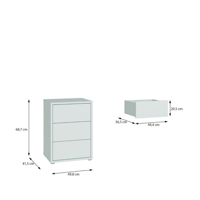 Alice Springs Bedside Cabinet with 3 Drawers Push-to-Open in Light Grey