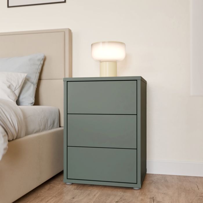 Alice Springs Bedside Cabinet with 3 Drawers Push-to-Open in Sage Green