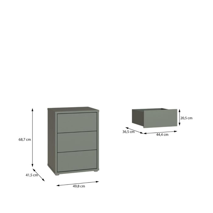Alice Springs Bedside Cabinet with 3 Drawers Push-to-Open in Sage Green